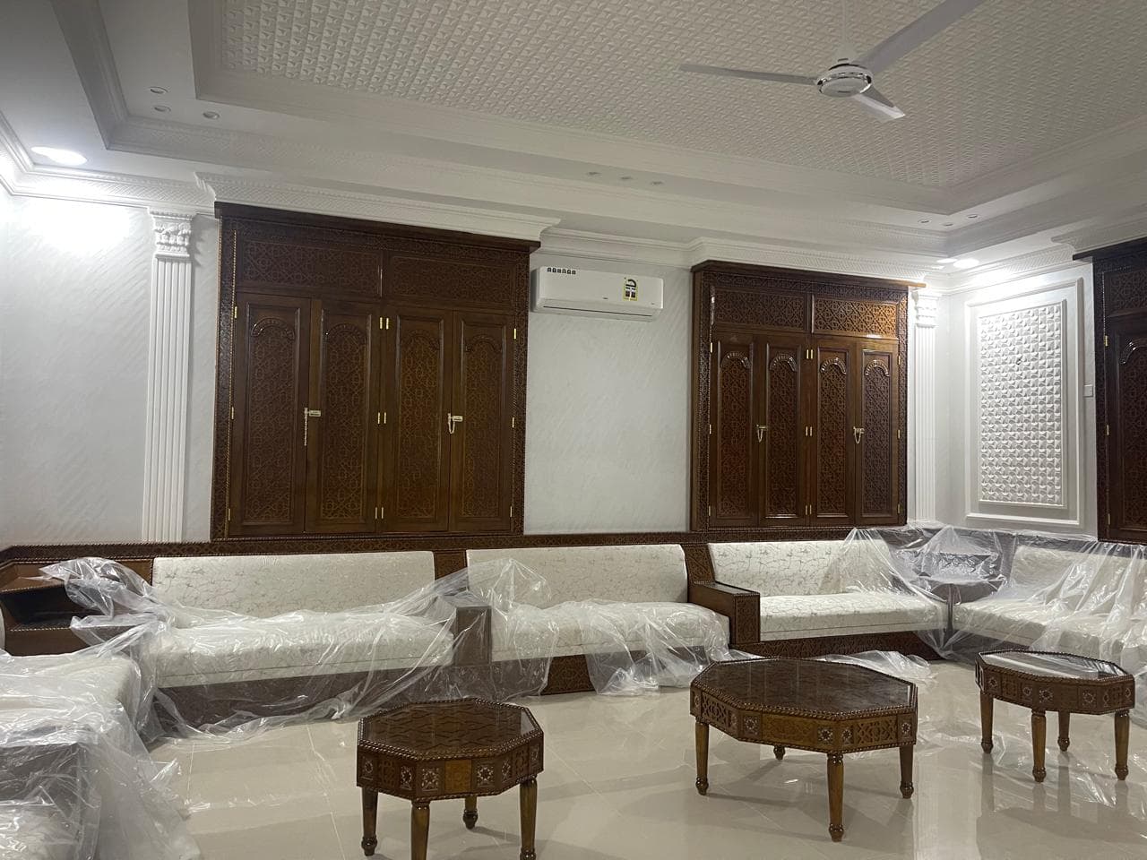Private majlis, alternate view showing wood cabinetry detail